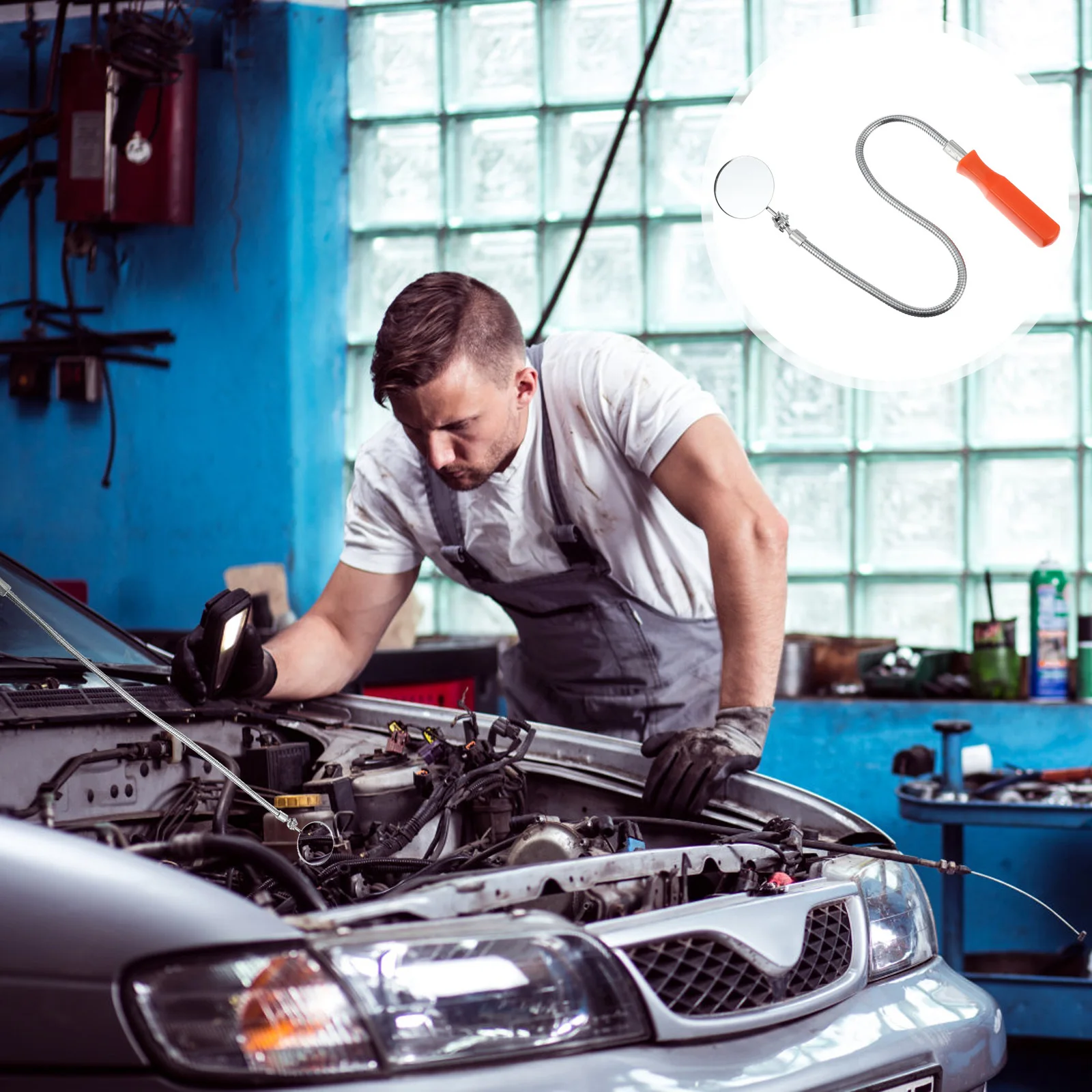 Espejo de inspección extensible, herramienta de inspección automática giratoria de 360 grados, flexible, para áreas difíciles de alcanzar, mantenimiento de vehículos, 1 Uds.