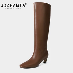 JOZHAMTA Size 34-40 Knee Boots For Women Real Leather Kitten Heels Winter Shoes 2025 Ins Fashion Vintage Office Lady Daily Dress