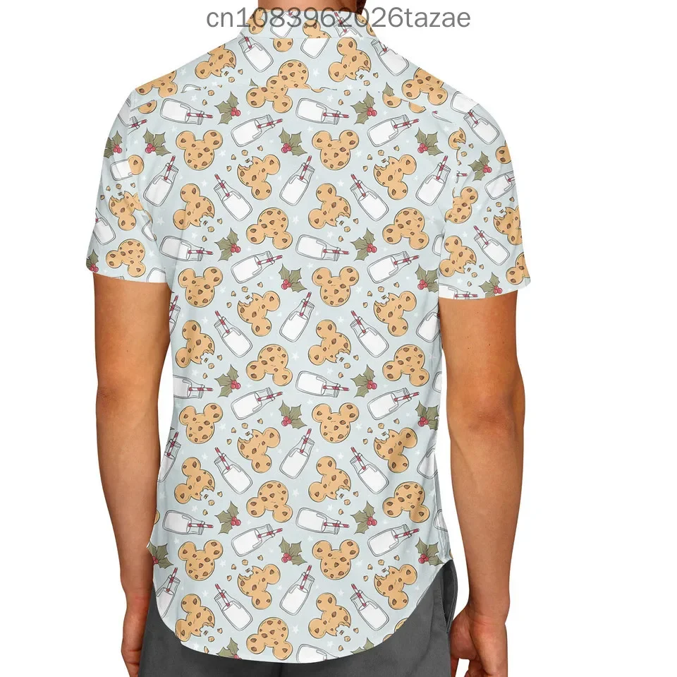 Disney Navidad Leche y Mickey Galletas Camisa hawaiana navideña