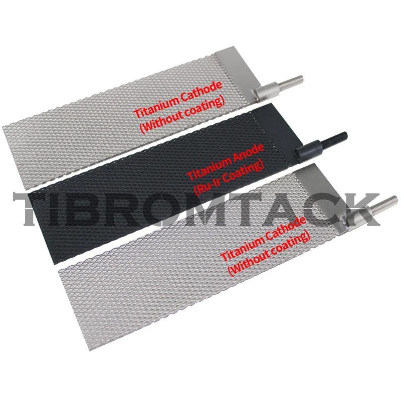 

Titanium Anode Mesh Ru/Ir Coated + 2 Pure Titanium Cathode Meshes (200x60x1mm) with Terminals Electroplating/Water Treatment