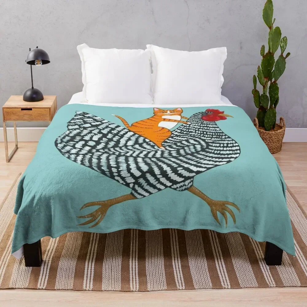 

Ginger Cat Chicken Ride Throw Blanket Breathable Lightweight Blanket for Adults Kids