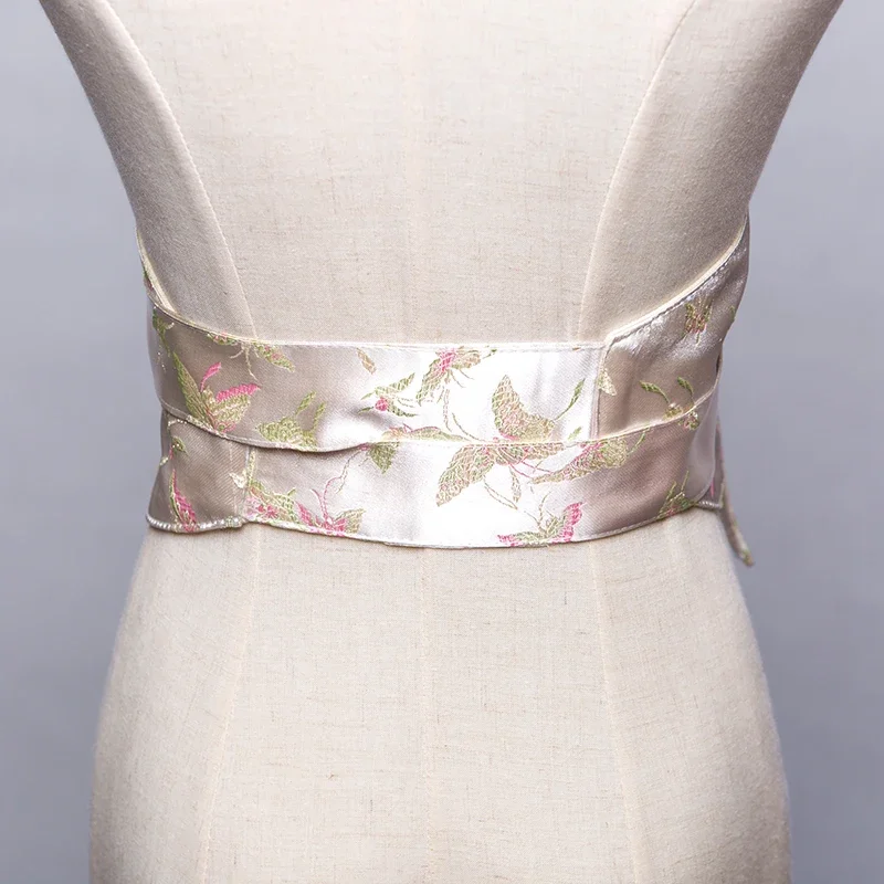 기모노 오비 여성 원피스 액세서리, 아름다운 청동 꽃 프린트, 유카타 허리띠, 코스프레 착용