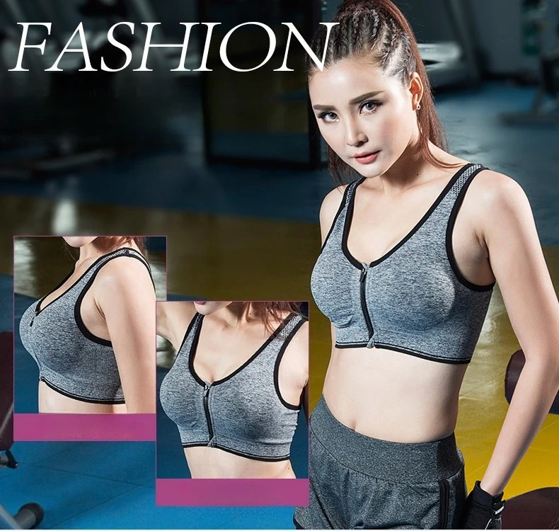 

Women's sports bra fitness top front zipper design sports vest fashionable bra yoga gym sports bra