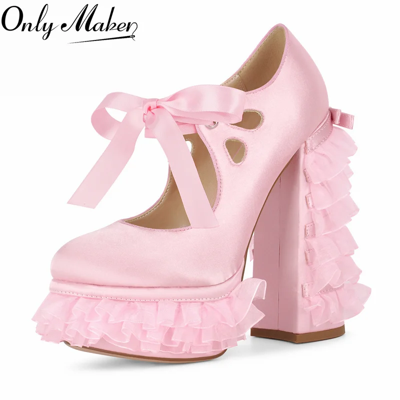 

Женские туфли-лолита Onlymaker с круглым носком на платформе, на массивном каблуке, на высоком каблуке, для вечеринок