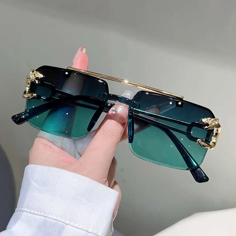 KAMMPT Randlose Quadratische Sonnenbrille Männer Mode Vintage Doppel Brücke Shades Frauen Trendy Luxus Marke Design Gradienten Sonnenbrille – Detail 7