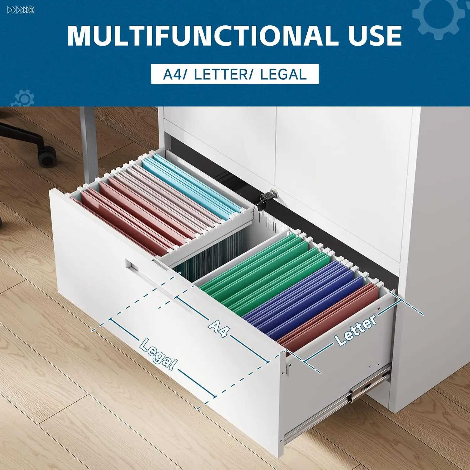 Metalen Archiefkast Met Lade, Afsluitbare Verticale Laterale Archiefkast