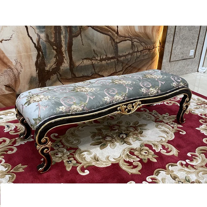 

European style bed end stool bedroom bedside stool imperial concubine stool solid wood bench bed end sand release art stool