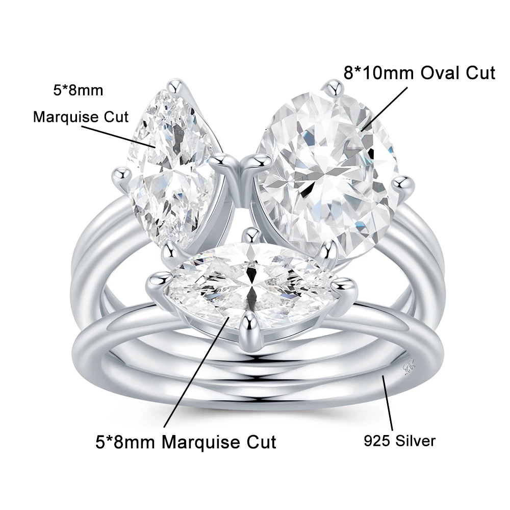 

TEMGF 5CTTW Full Moissanite Rings for Women Men 925 Silver Luxury 3 Stones Wedding Band Gift 18K Plated Fine Jewelry With GRA