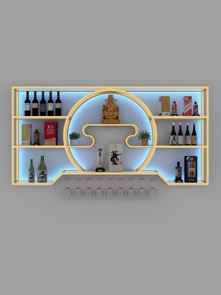 Chinese red wine shelf grape Baijiu cabinet against the wall wall wall-mounted shelf bar wrought iron display stand creative bog