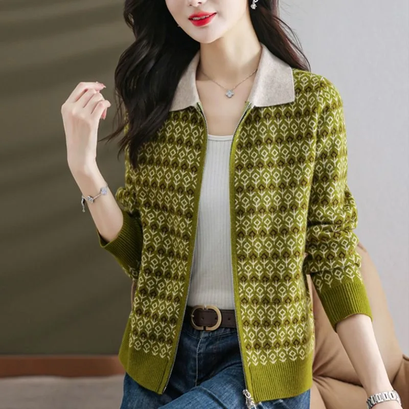 

Western-style Jacquard Sweater Autumn New Cardigan Top Zipper Versatile Western-style Sweater Jacket
