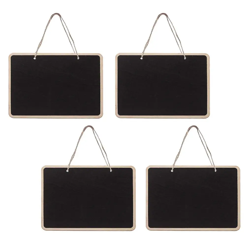 Mini Wooden Hanging Blackboard, Dupla Face Quadro, Mensagem Tags, 4Pcs