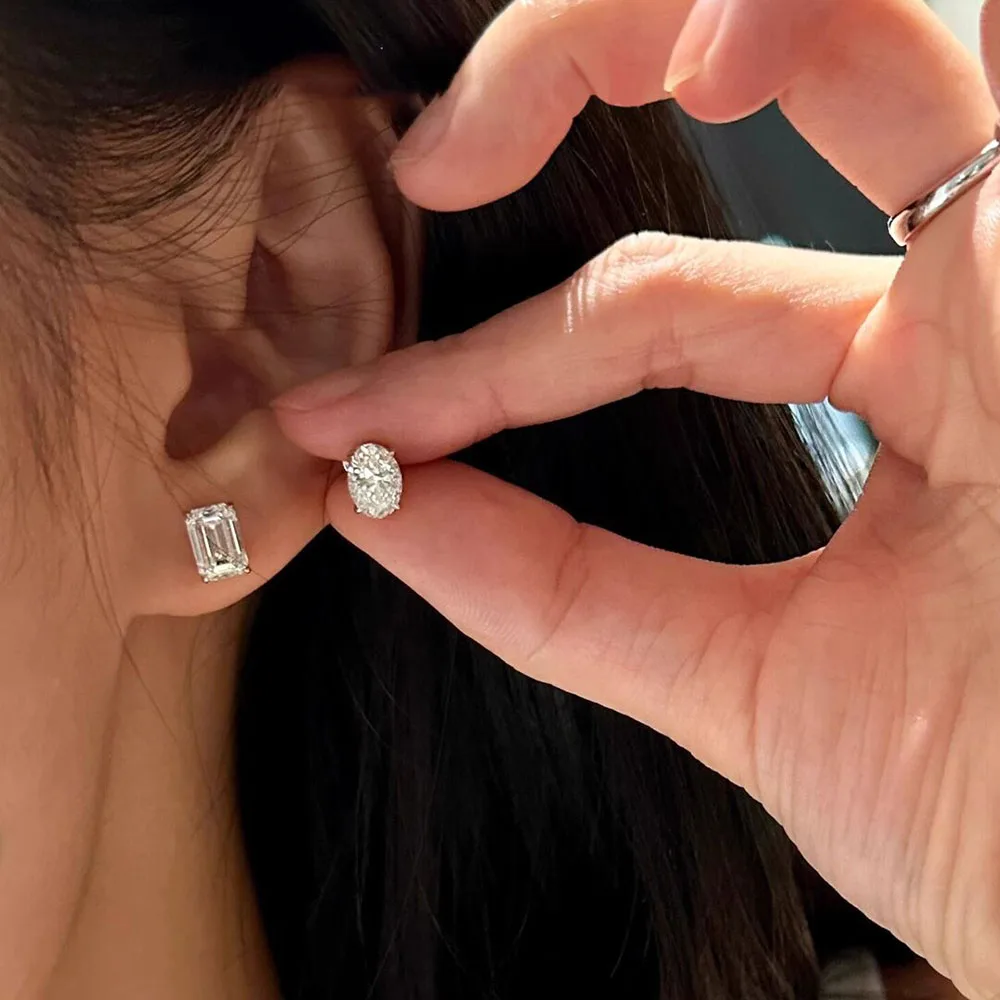 IGI Certified 1Carat Emerald, Heart ,Pear,Oval,Round Diamond Stud Earrings, VS1 Clarity D Color, 9K White Gold Lab Grown Diamond