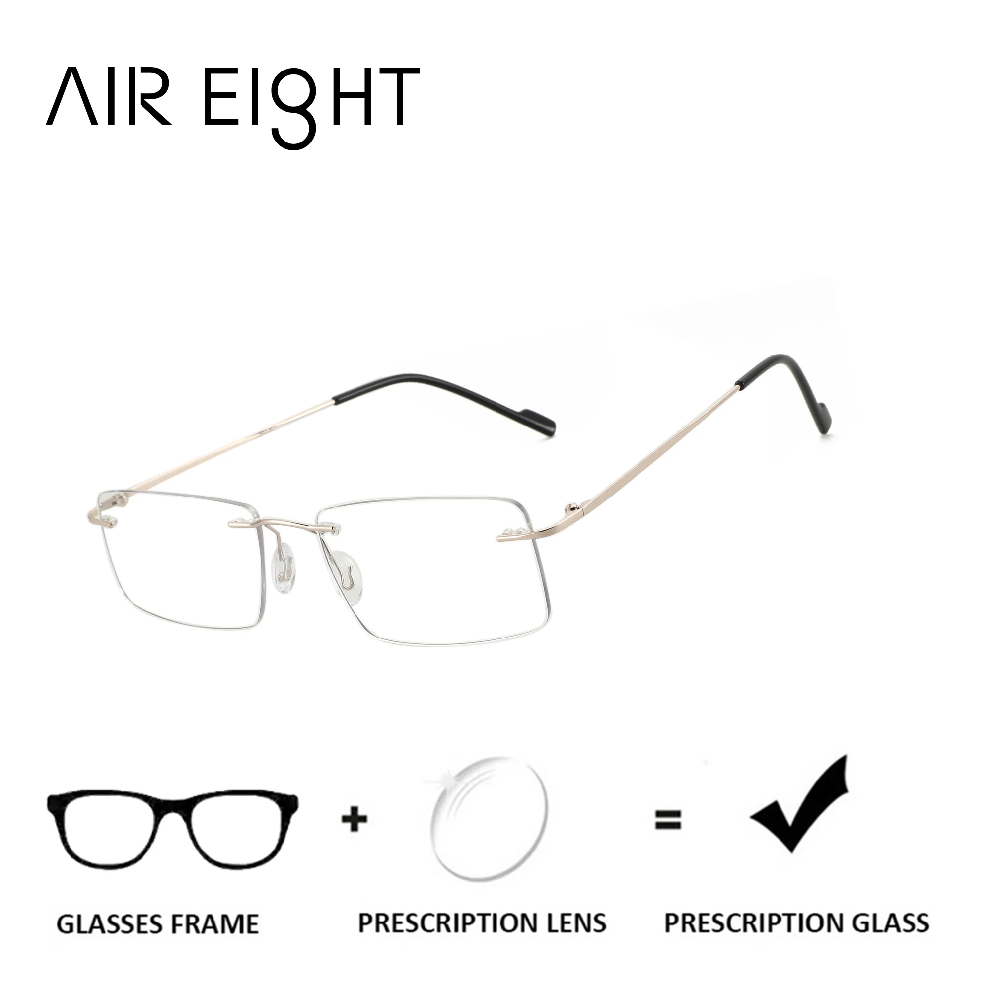 

AIR EIGHT Custom Rectangle Rimless Prescription Glasses Men Metal Frame Progressive Multifocal Lenses Myopia Optical Eyewear