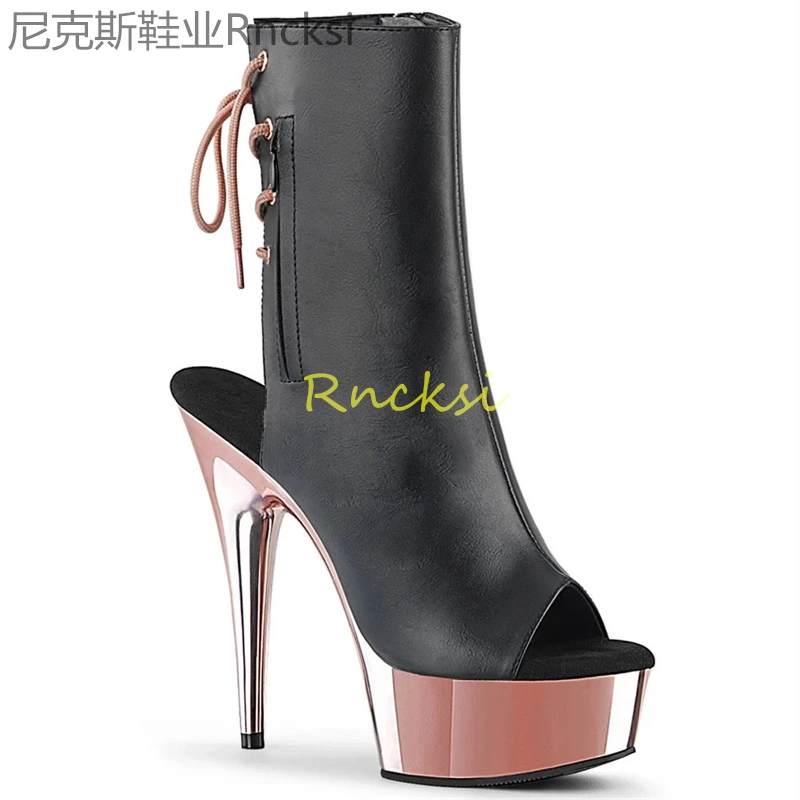 

15cmHigh heel low boots women's fashion ankle boots thin heel low tube zipper boots high heel women waterproof platform new