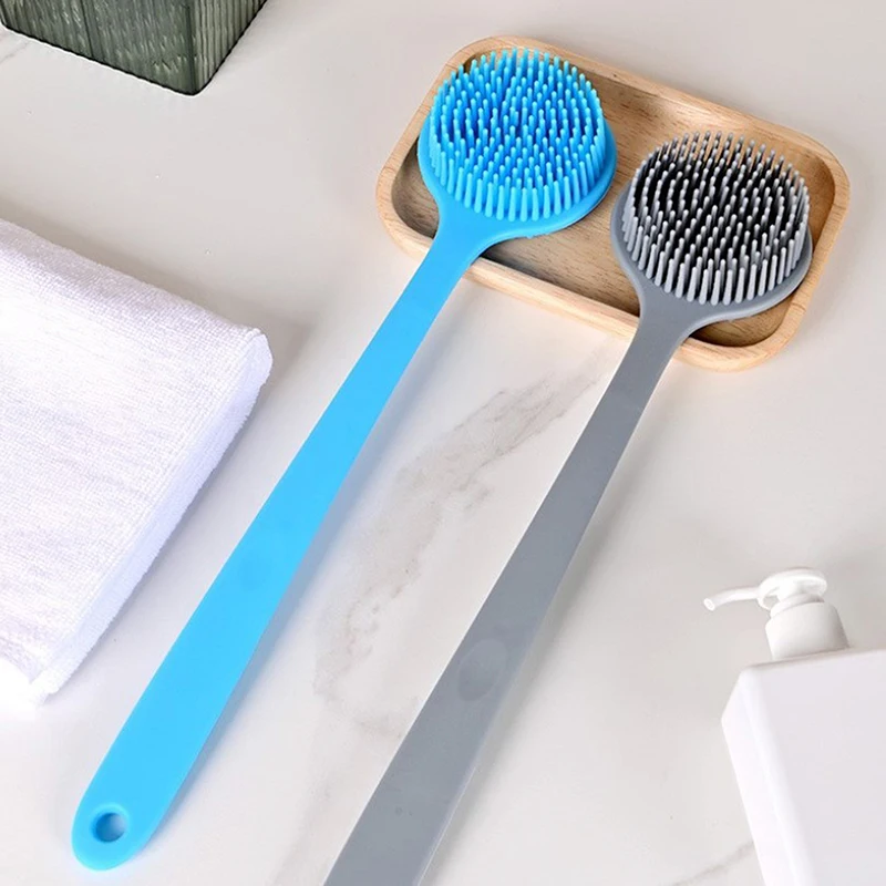 Épurateur de dos en silicone, épurateur corporel à long manche, brosse de douche légère et facile à tenir pour les livres de peau et l'expérimentation avec un crochet gratuit