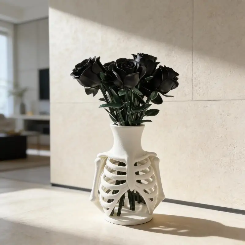 White 3D Printed Skeleton Ribcage Vase Unique Gothic Design Perfect For Halloween Home Decor Gift For Gothic Lovers