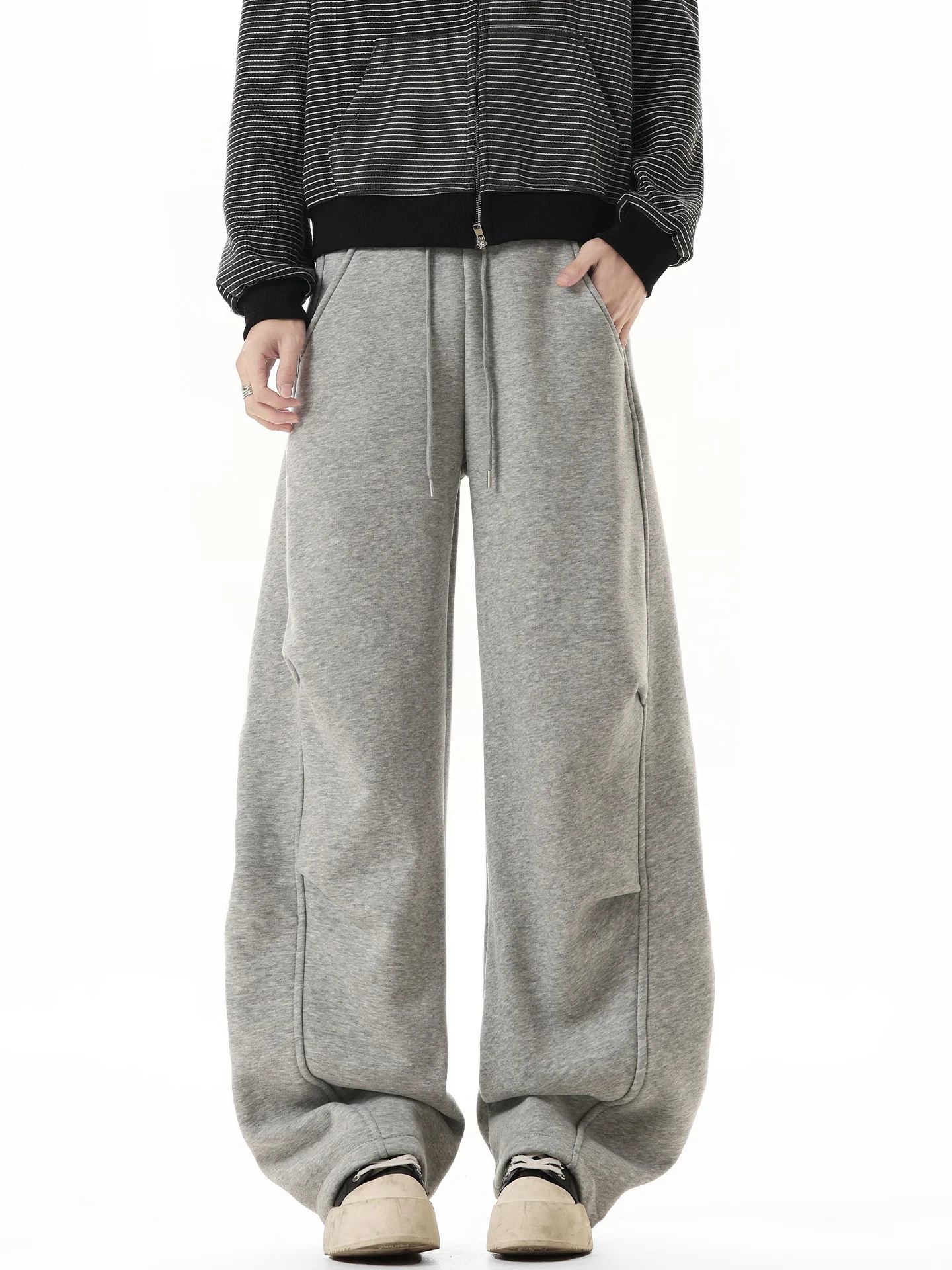 

Мужские спортивные брюки в американском ретро-стиле с широкими плиссированными штанинами, осенне-зимние, плотные, повседневные, прямого кроя