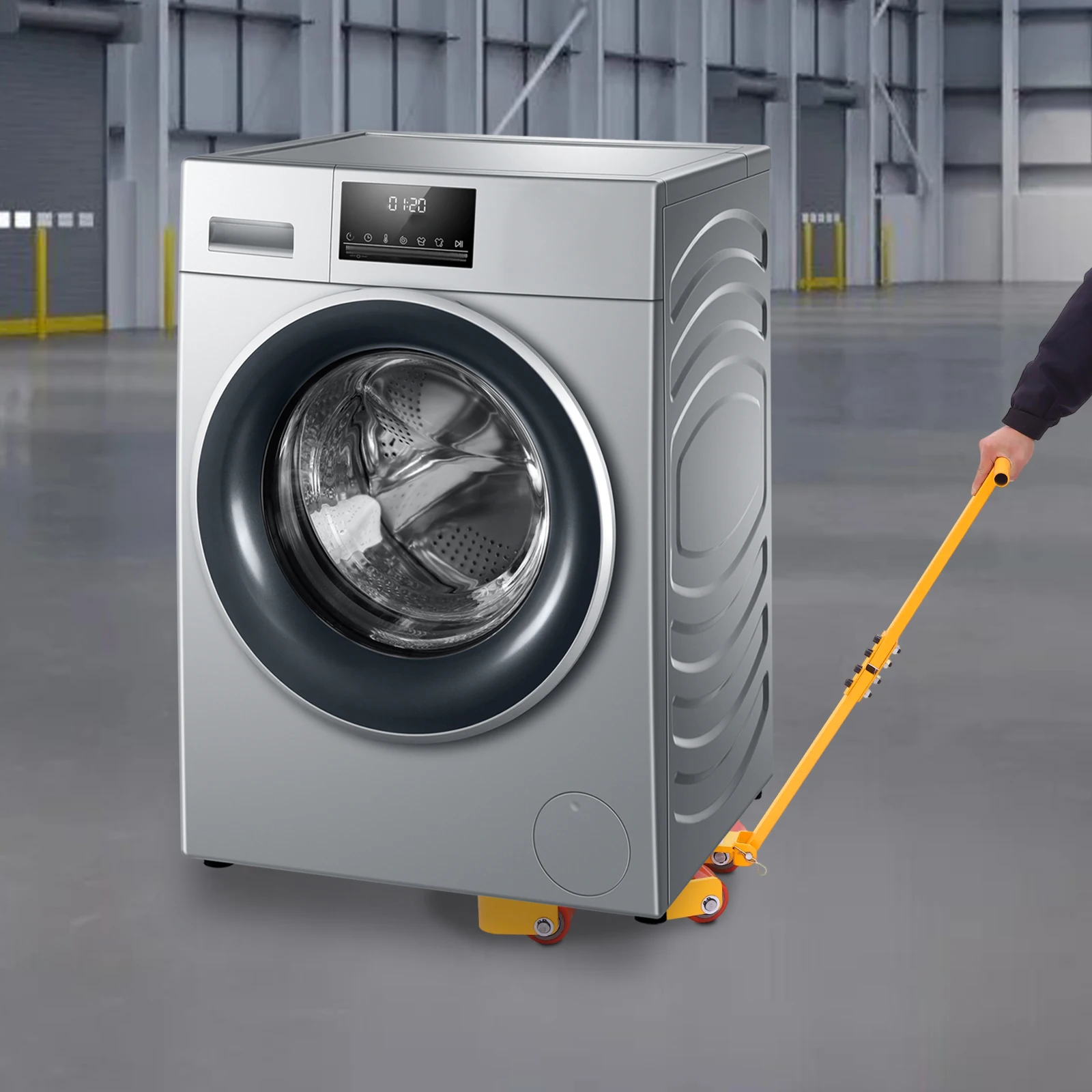 Réservoir de Transport jaune avec poignée, outil de Transport Portable 4T, déplacement de machines à palettes logistique à 5 roues