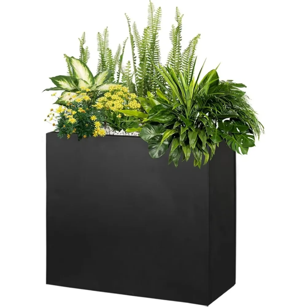 Galvanized Steel Black Metallic Heavy Planter for Outdoor Plants 24