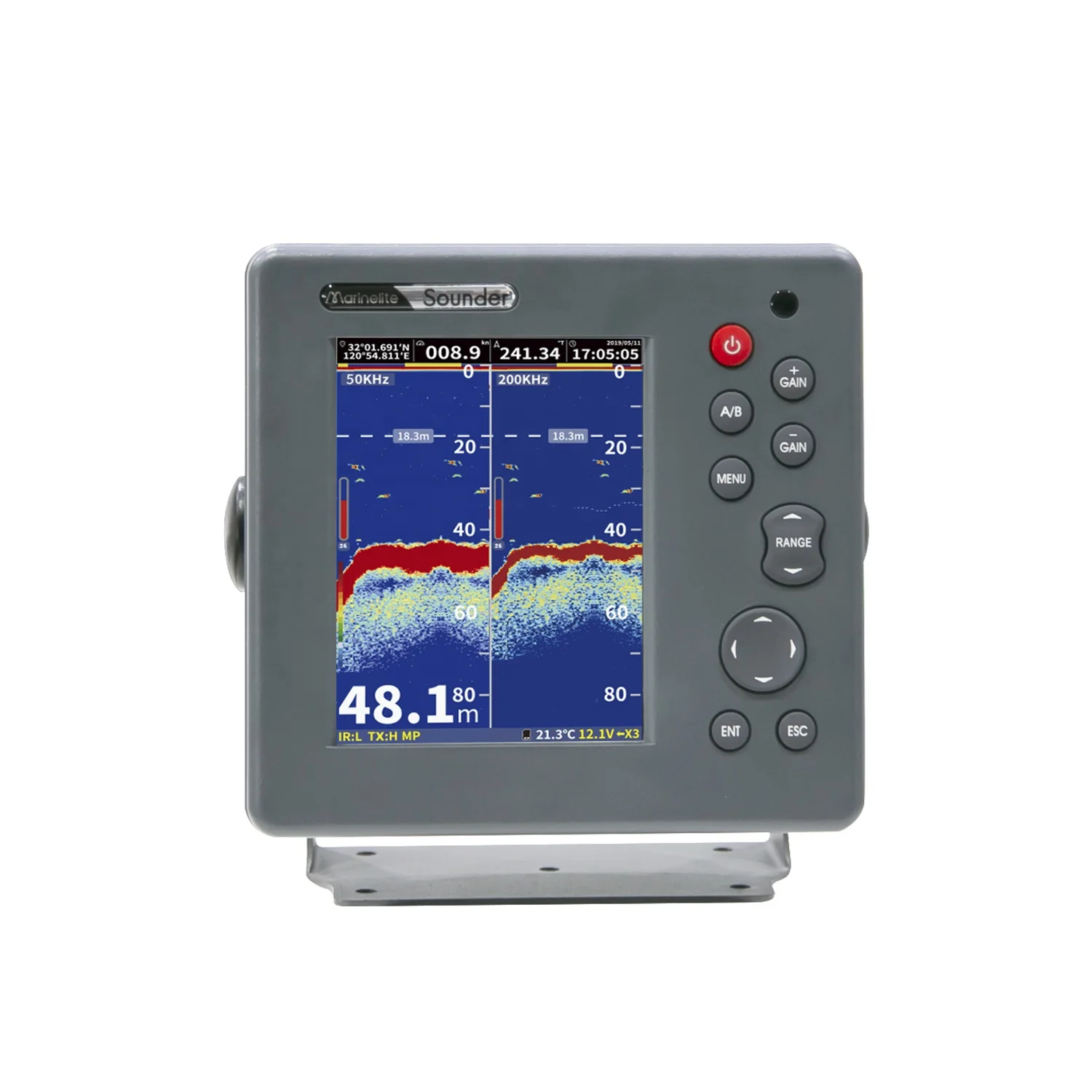 Marinelite Sonar 100m Depth High Quality Marine Echo Sounder Color Measuring Size Function Bronze Transducers