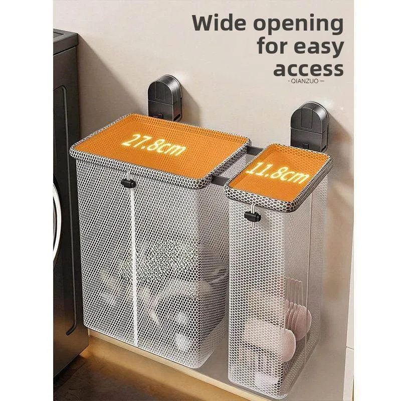 Bathroom Wall Mounted Dirty Laundry Hamper Foldable Toilet Clothes And Miscellaneous Items Basket Stainless Steel Material - view 4