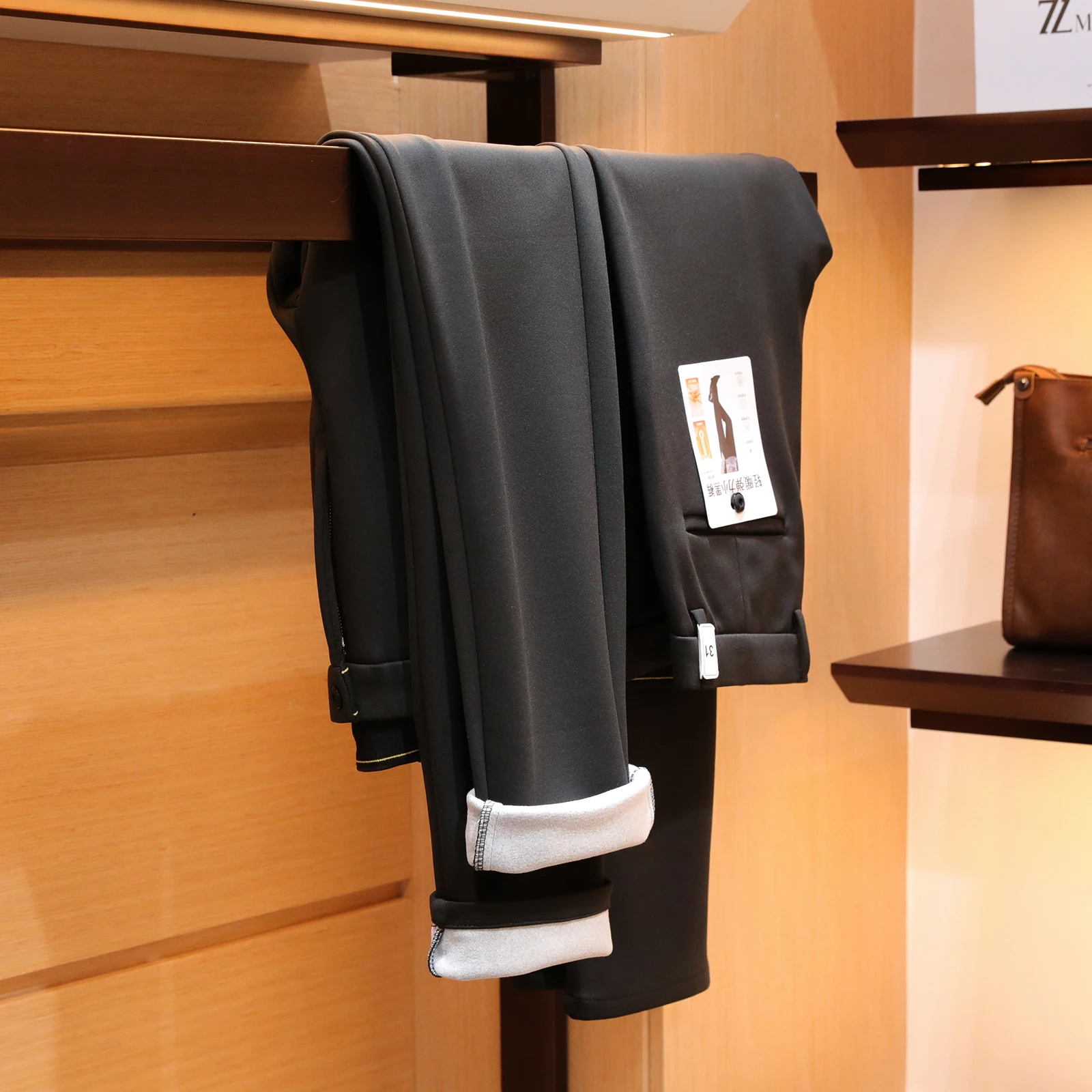 

Men's Casual Straight Leg Pants Elastic Waist Busin Casual Fce Lined Bla Pants Doctor Huaung's Brand Polyester Blend