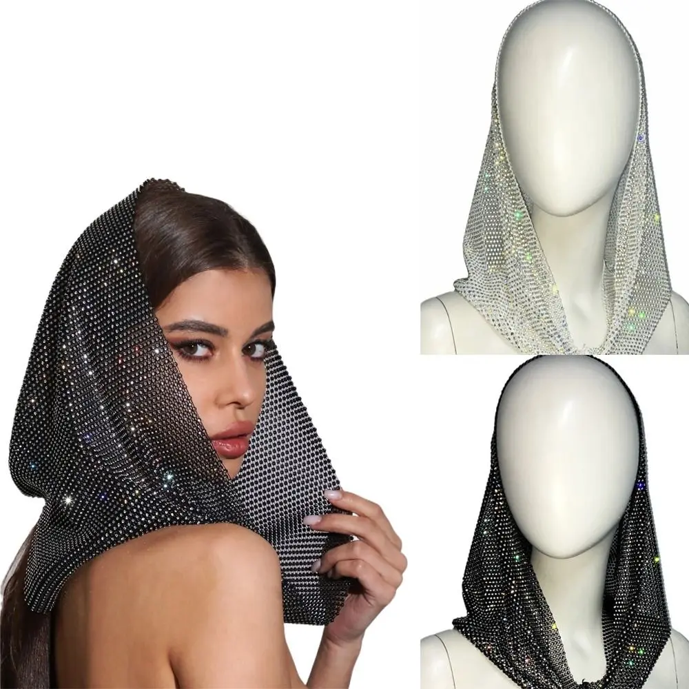 

Shiny Rhinestone Rhinestone Mesh Hood Gothic Style Sheer Mesh Gothic Hat Breathable Adjustable Fishnet Cap