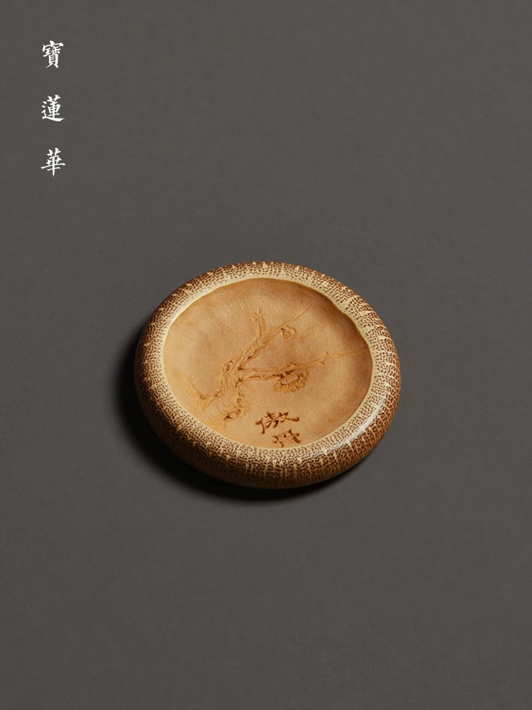 

Hand Carved Jade Bamboo Tea Play Ornament Handheld Piece Precision Ground Bamboo Cup Holder Small Incense Tray round Plate