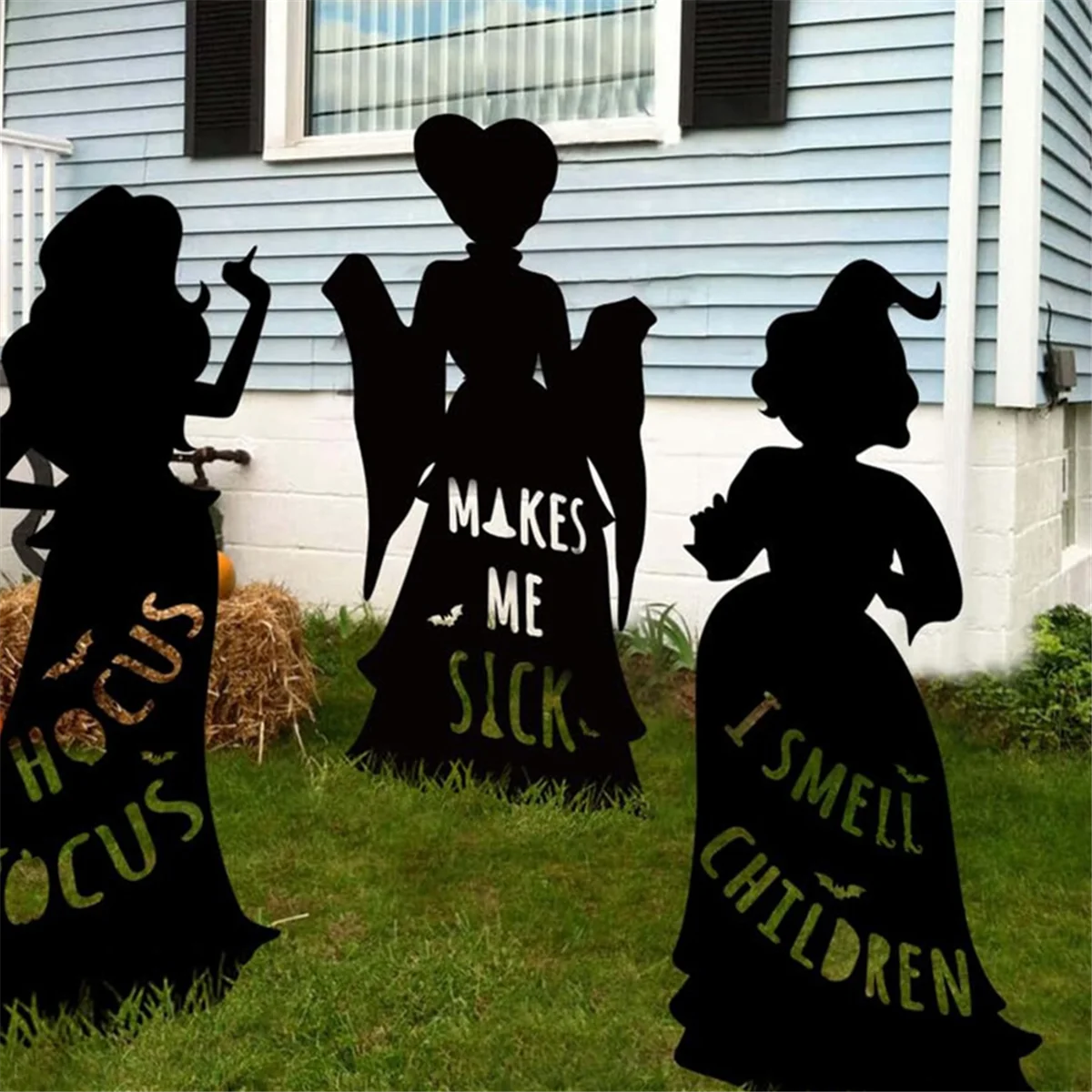 1 Uds. Decoraciones de Halloween de bruja para exteriores, brujas Hocus Pocus negras, señales de patio de silueta de Halloween con estacas B