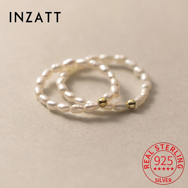 INZATT-anillo ajustable de perlas de grano de arroz para mujer, Plata de Ley 925 auténtica, Irregular, geométrico, accesorios de joyería fina