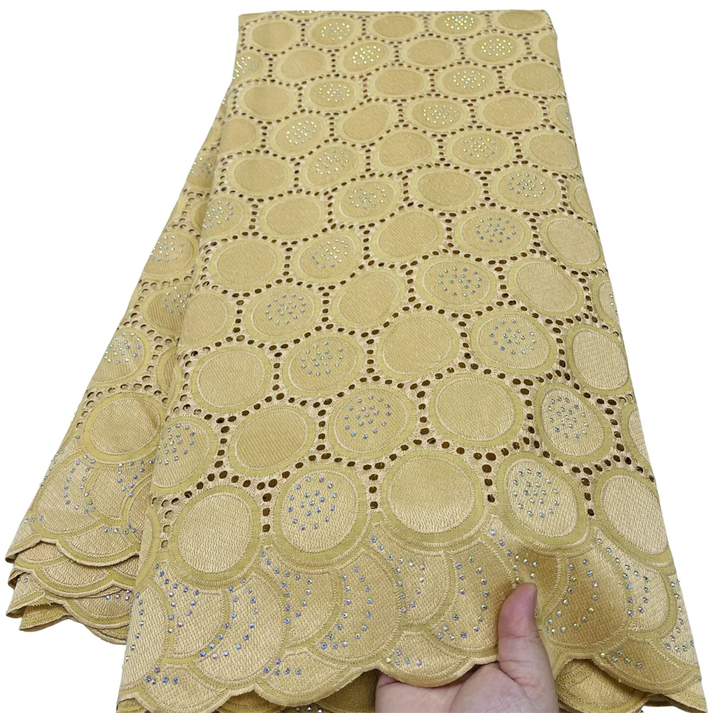 

Нигерийская круглая хлопковая кружевная ткань с камнями, 2024, высококачественная африканская швейцарская вуаль, кружевная ткань для шитья женских вечерних платьев