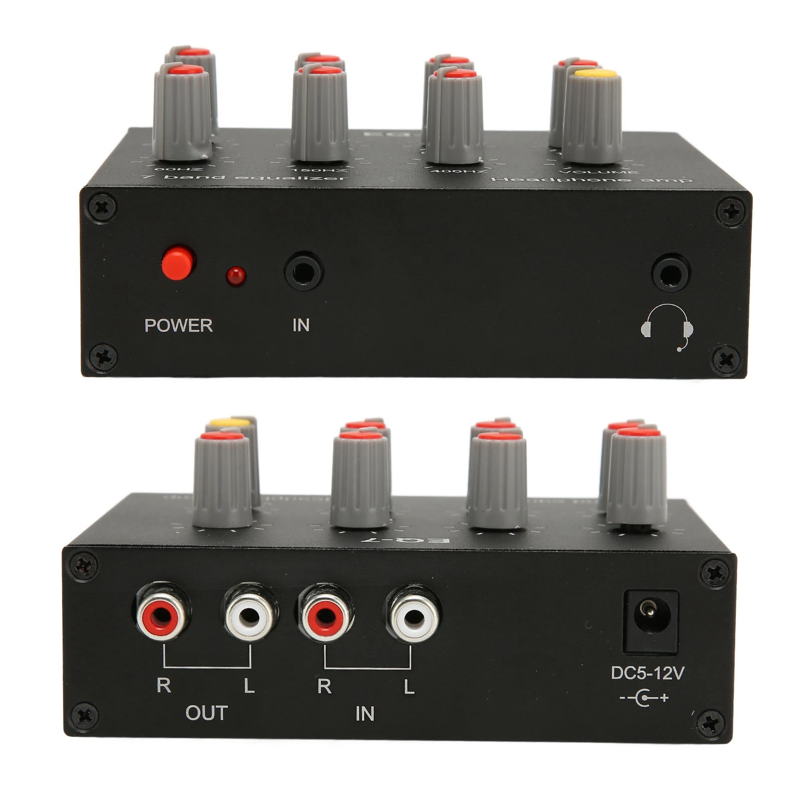 7 Band Sound Equalizer RCA Output Input 12dB High Bass Adjustment Dual Channel Digital Equalizer