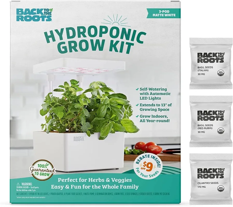 Hydroponic Grow Kit, Indoor Garden with Light (Matte White), Organic Seeds Included, Gardening Gift, Everything Included