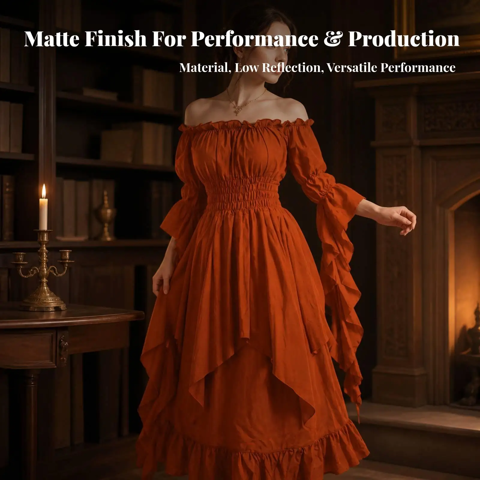 Women Medieval Renaissance Dress Off Shoulder Long Sleeve Floor Length Gown for Fantasy Event Birthday Party Costume view 5
