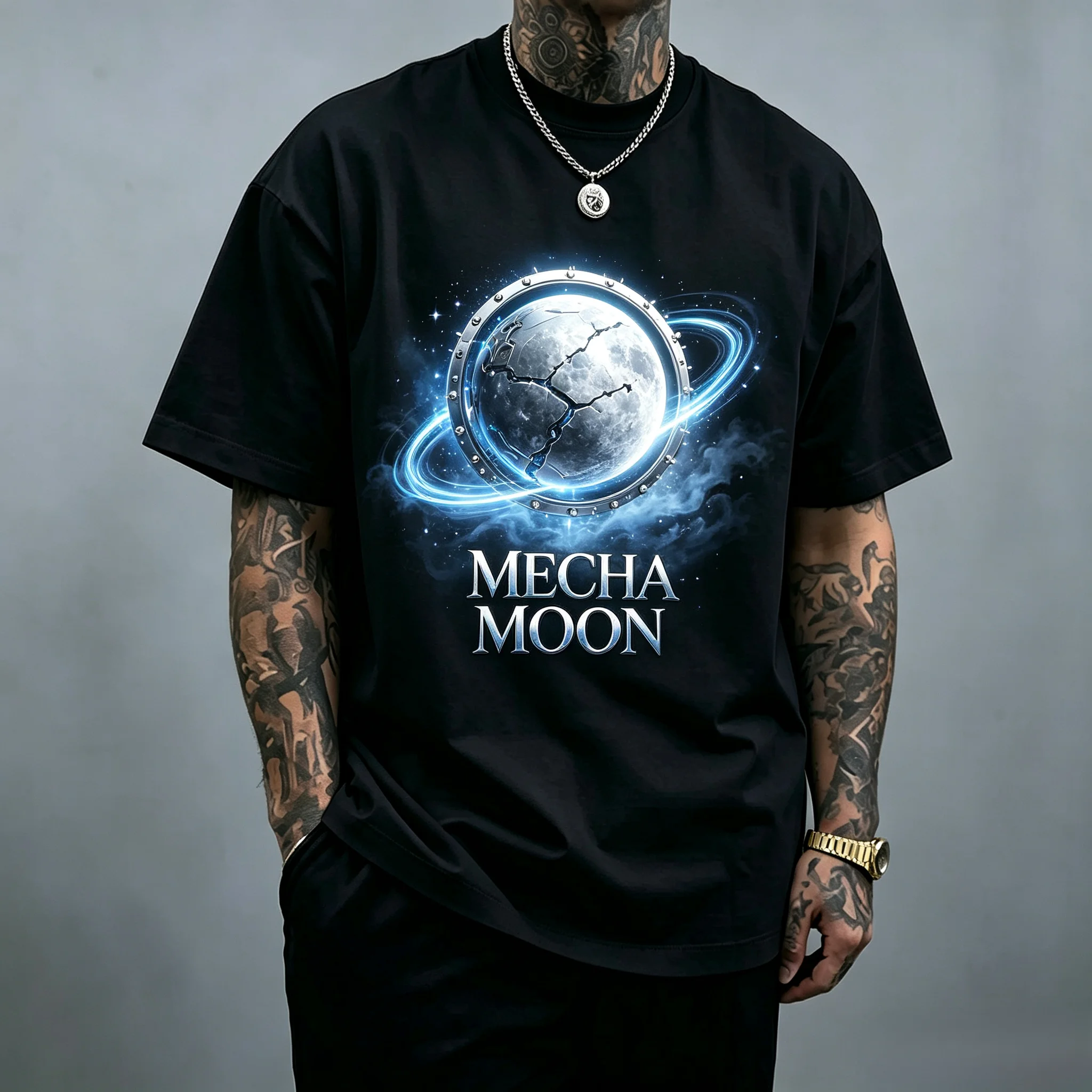 Graphic Tee Oversized - T-shirt unisexe à motif Mecha Moon