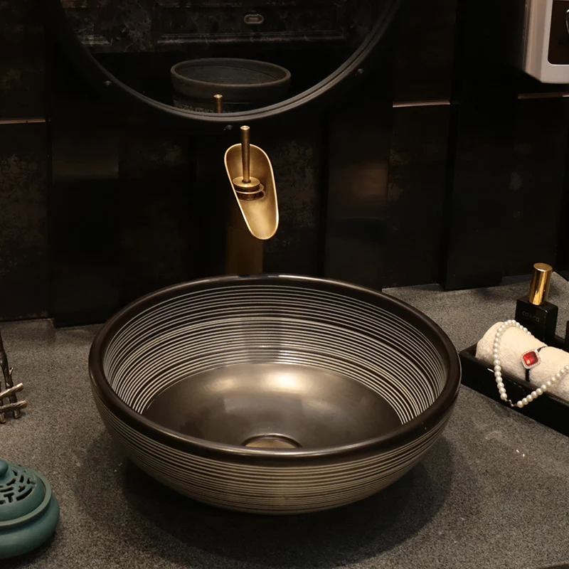 

Round single basin Retro art wash basin European-style household bathroom wash basin