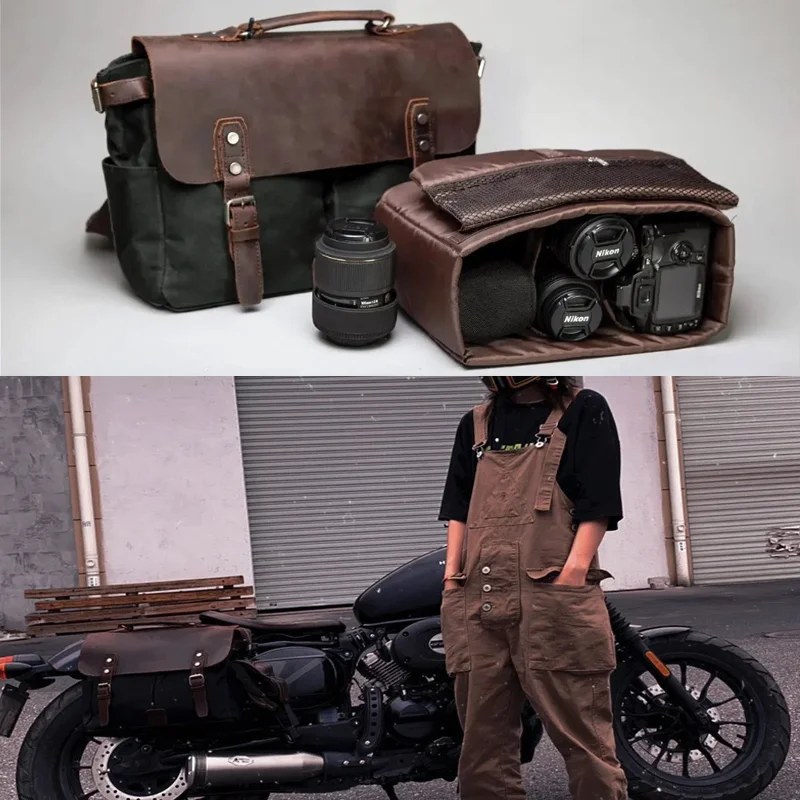 Waxed Canvas Motorcycle Side Bag for Bmw 750 800 Harley Hongda Universal Bike Luggage Bag Vintage Bicycle Bag Wear-resistant