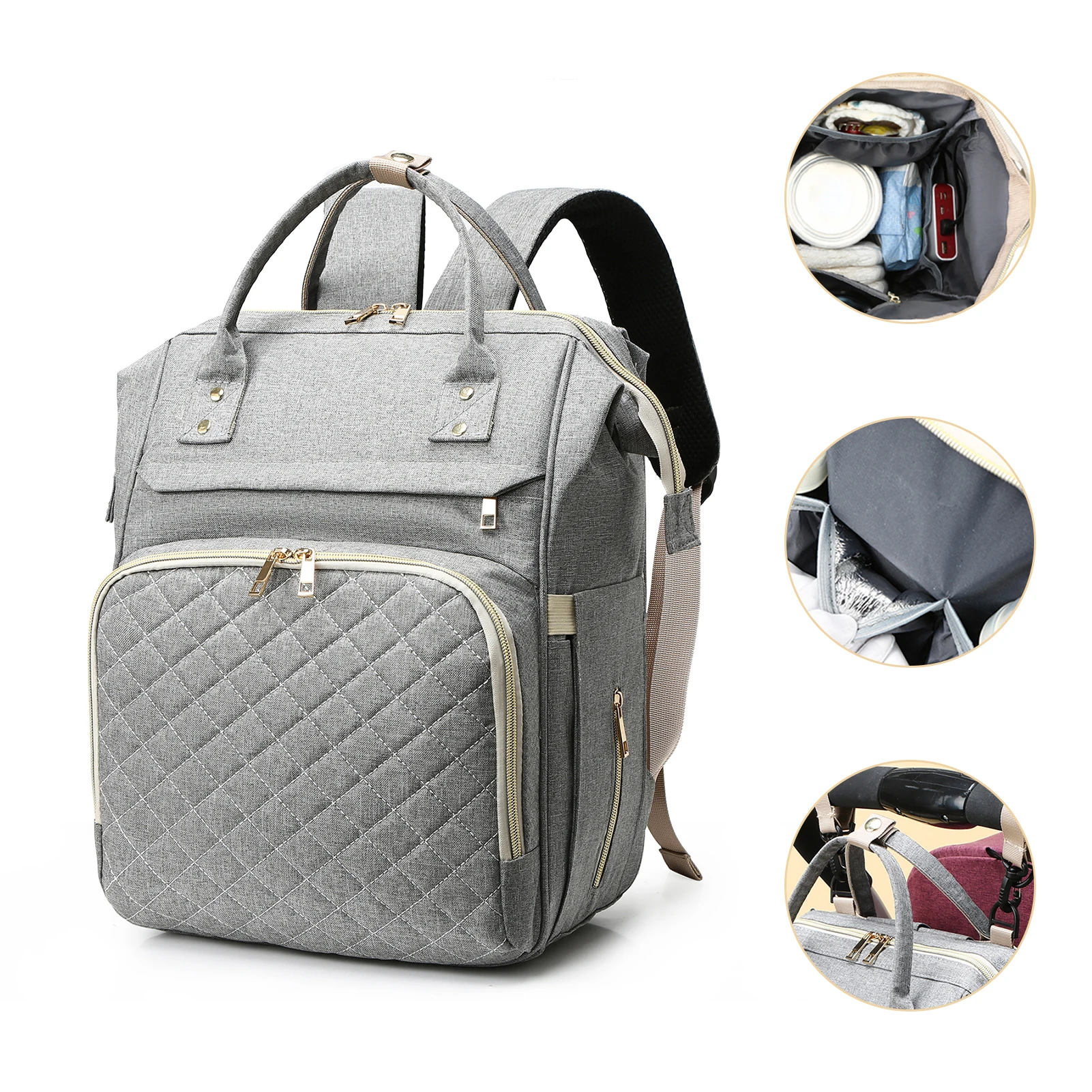 Portable Diaper Bag Backpack Large Capacity Water-resistant Travel Baby Nursing Bag Mommy Bag with USB Charging Port