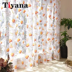 Yellow Sunflower Flower Sheer Tulle Curtains For Living Room Bedroom Floral Voile Curtains Kitchen Window Blinds Drapes Cortinas