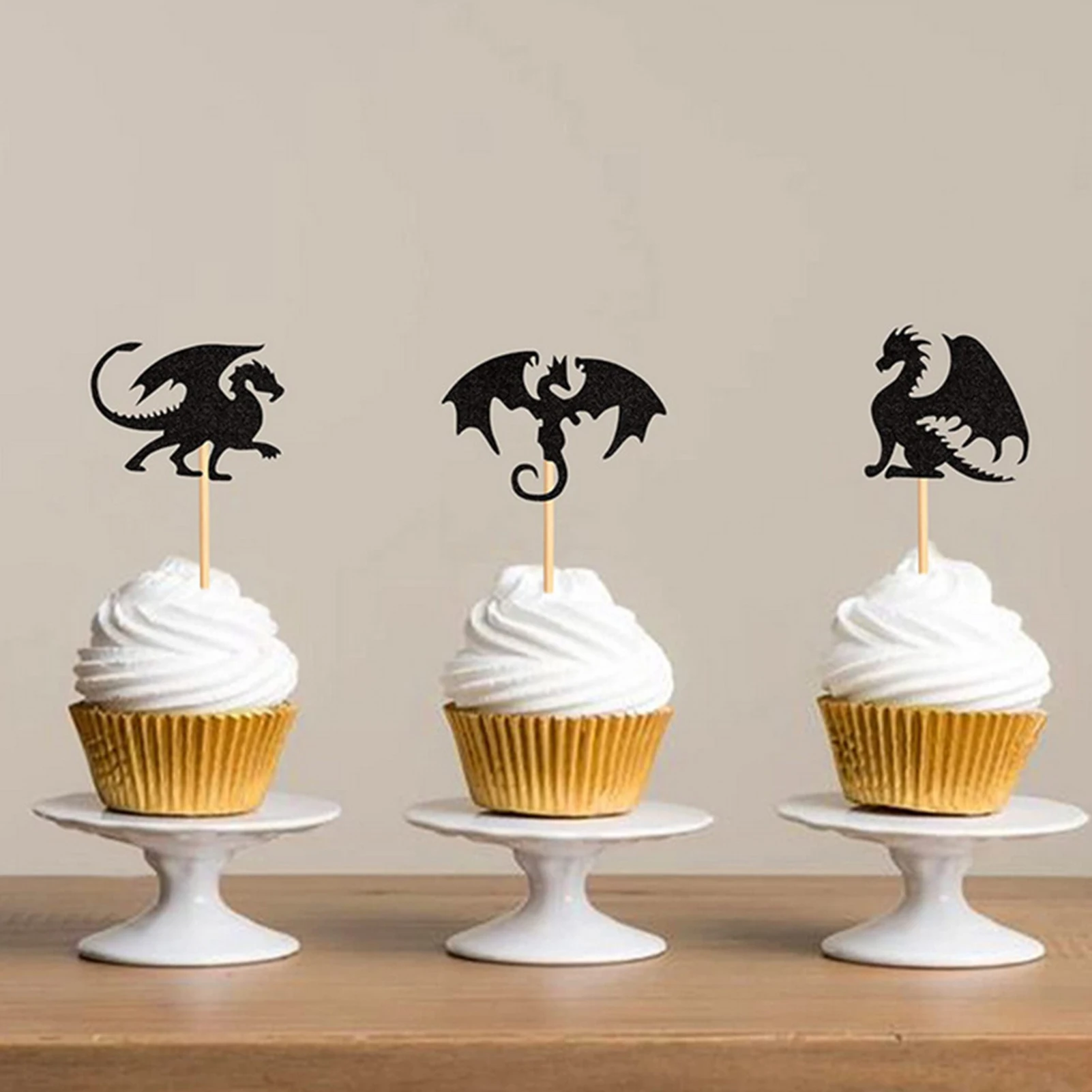 Dragon Cake Toppers 24 Pcs Dragon Cupcake Toppers DIY Set Birthday Party Decorations For Dragon Birthday Fantasy Party Supplies