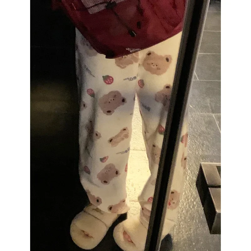 Christmas Cartoon Hello Kitty Flannel Sleepwear Autumn&winter New Style Coral Fleece Thickened and Plush Warm Casual Home Pants