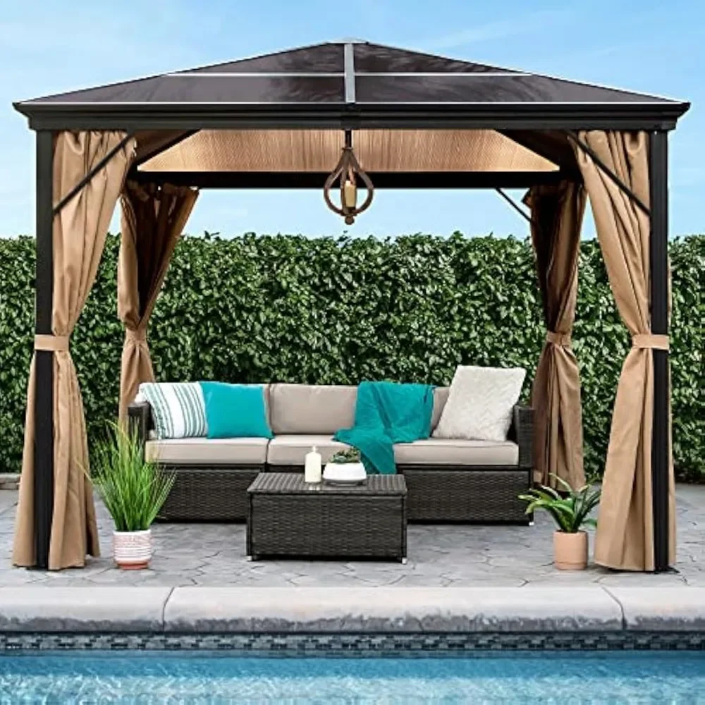 

10x10ft Hardtop Gazebo, Outdoor Aluminum Canopy for Backyard, Patio, Garden w/Side Curtains, Mosquito