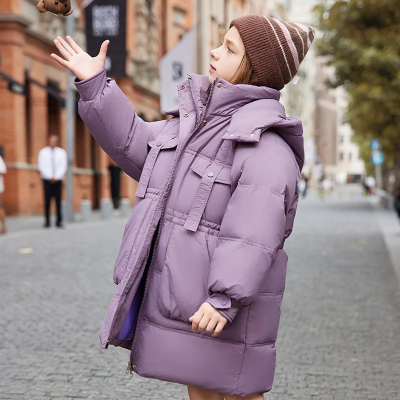 OLEKID 2025 Winter Children Down Jacket For Girls Hooded Warm Long Teen Girl Jacket Coat 5-12 Years Kids Parka Girls Outerwear