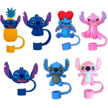 1-7 sztuk MINISO Disney Stitch nakładka na słomkę, urocza nakładka na słomkę kompatybilna z kubkiem 30 i 40 uncji z uchwytem, ​​10mm/0,4 cala nakładka na słomkę