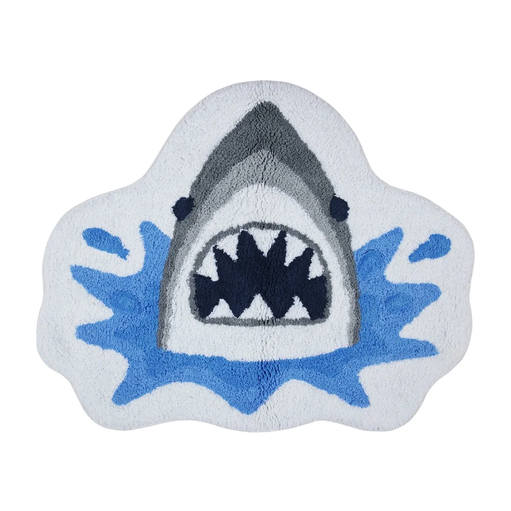 Tapis de bain en forme de requin 19x23 pouces, en coton doux, antidérapant, Ultra absorbant, lavable en Machine, décor océan Durable