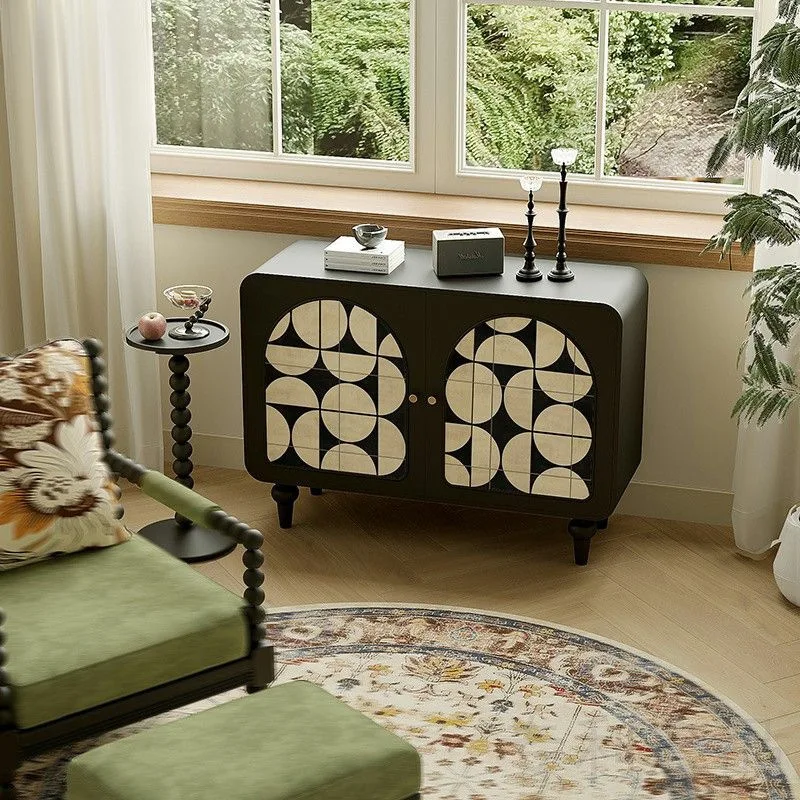 

Entrance cabinet, living room bedroom solid wood painted storage locker, geometric pattern decorative cabinet