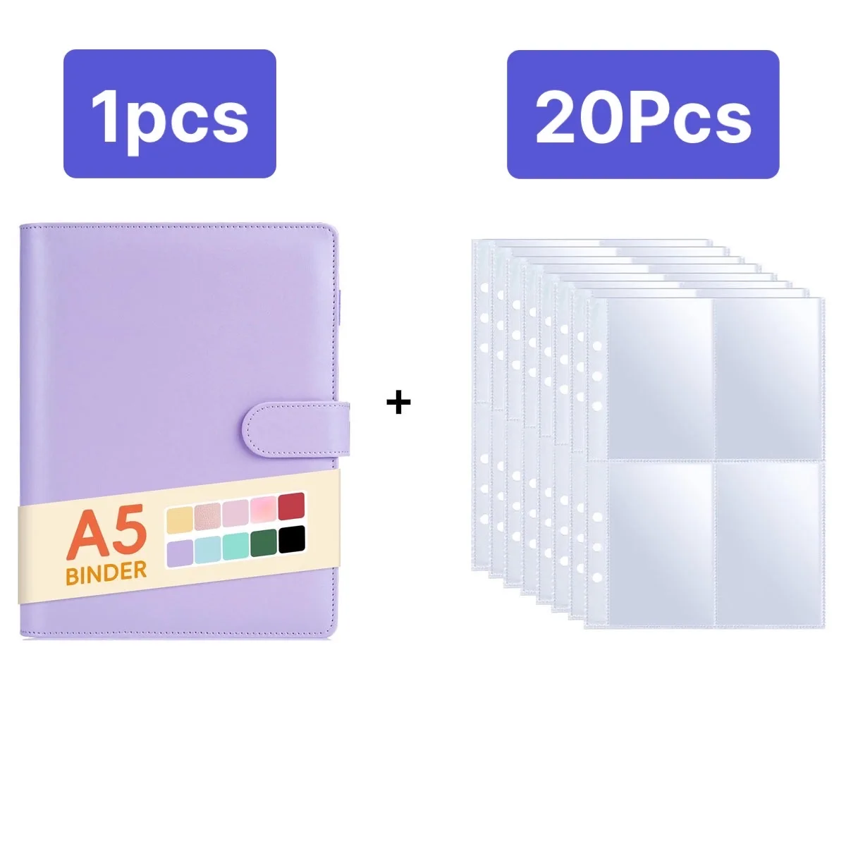 دفتر ملاحظات مقاس A5 مع 20 جيوب وأكمام، 6 حلقات من جلد البولي يوريثان، دفتر مجلد شخصي ذو أوراق فضفاضة