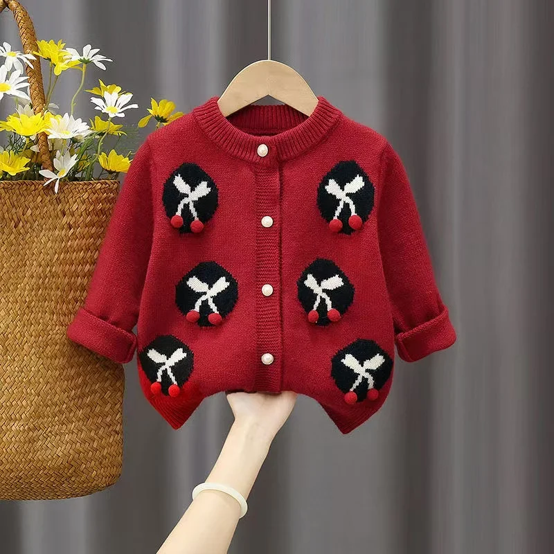 

Girls' Sweater Cardigan 2025 New Korean Version Of Maillard Spring and Autumn Sweater Children's Coat Little Girl Foreign Style