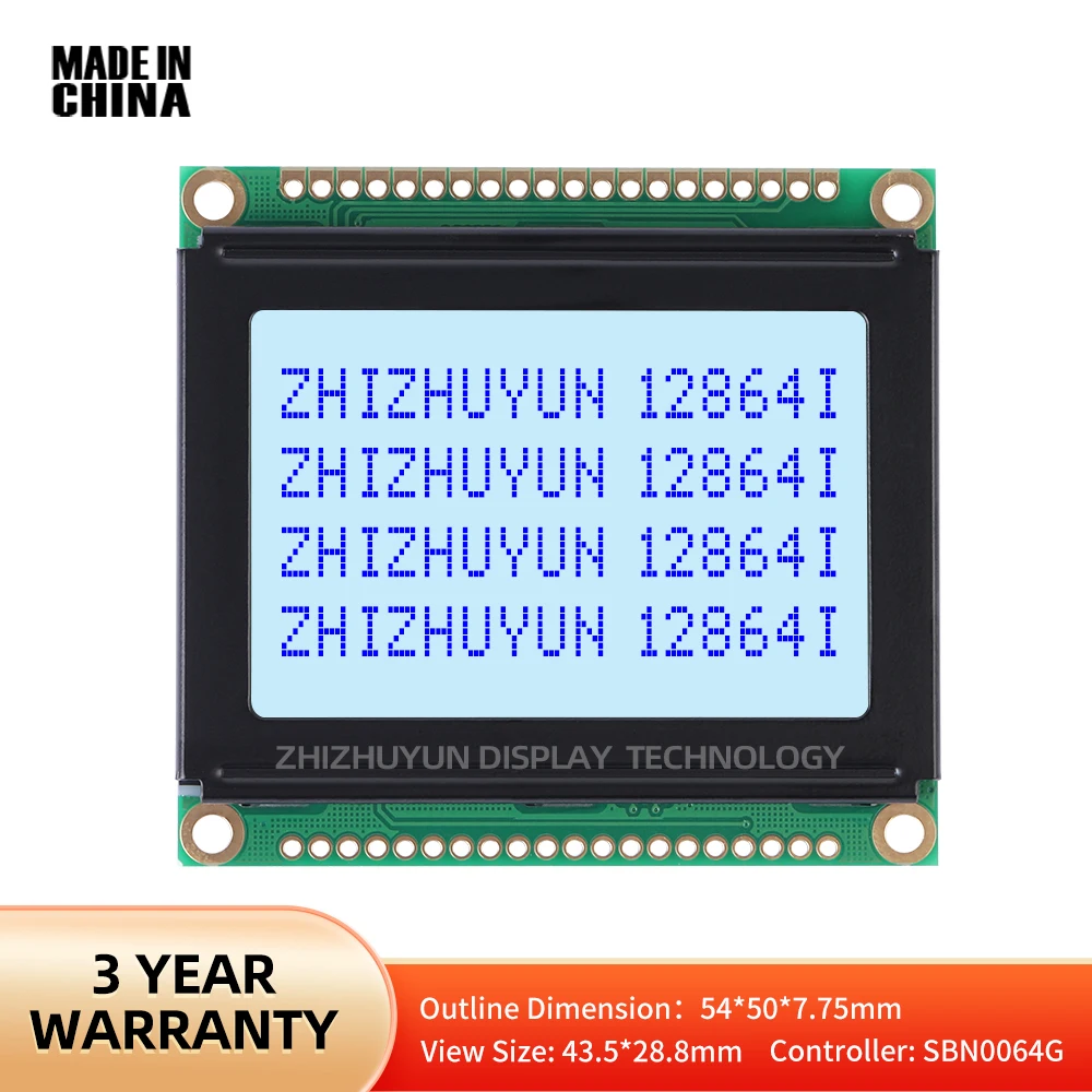 Módulo da estrutura do módulo do LCD, filme cinzento, fonte azul, fonte estável dos bens, 128*64, 54mm * 50mm, 12864I