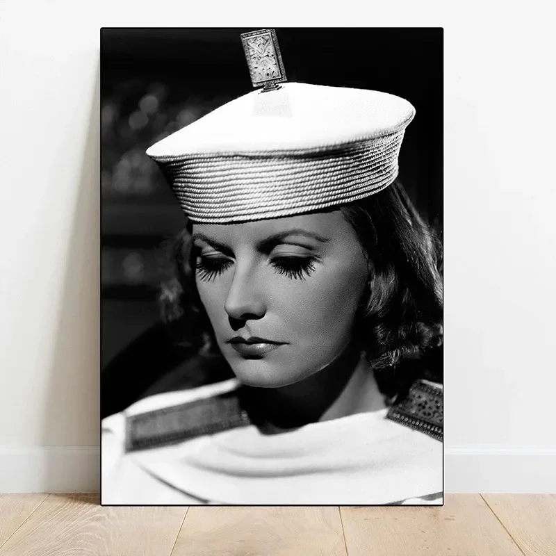 Estrella de cine clásica, retrato de Greta Garbo en blanco y negro, pintura en lienzo, pintura de pared, decoración del hogar para sala de estar